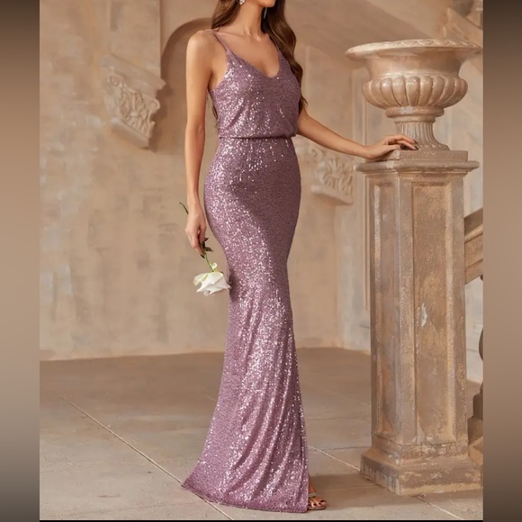 Luxe slit thigh party formal evening gown dress - Picture 4 of 7